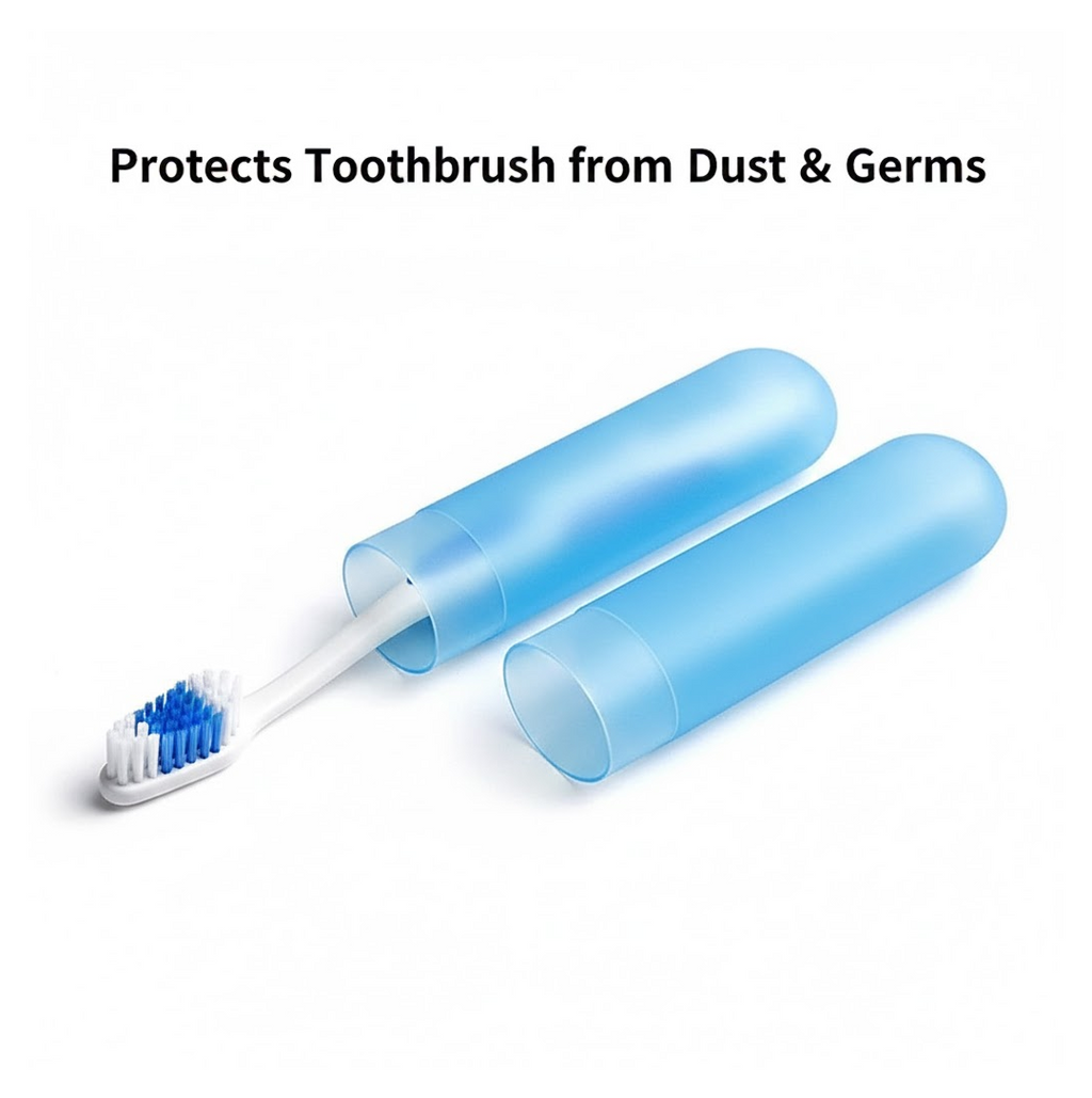 Transparent plastic hygienic toothbrush holder with secure lid.