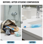 Toothbrush neatly stored inside a ventilated plastic toothbrush case.