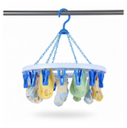Windproof hook feature on the round plastic cloth drying stand.