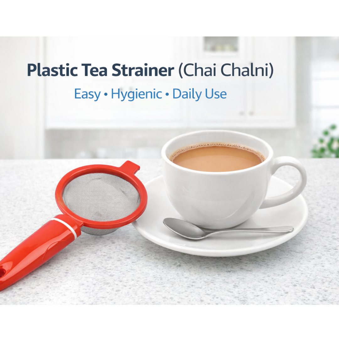 Siplix Plastic Chai Chalni with fine mesh for straining tea.