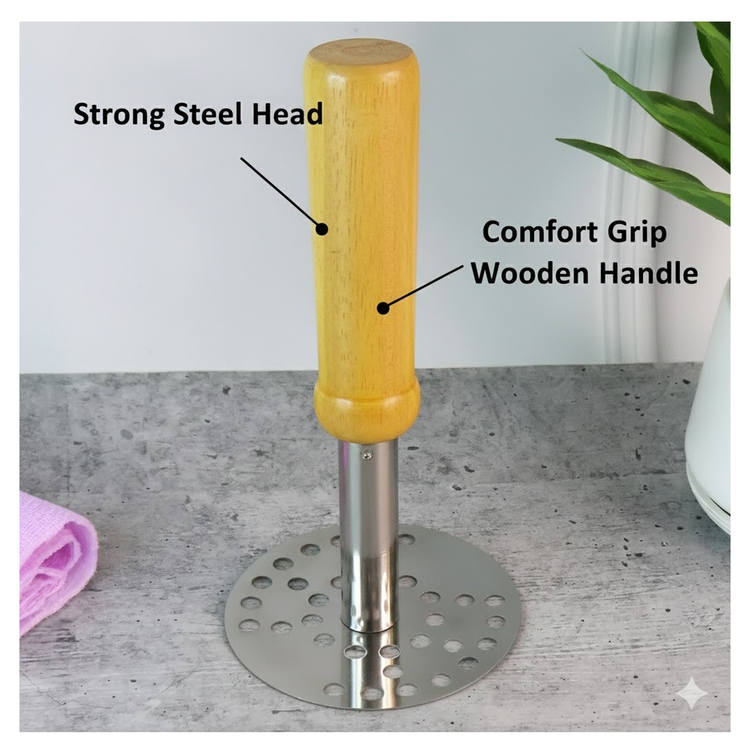 Front view of the durable Stainless Steel Potato Masher by Quickslice.