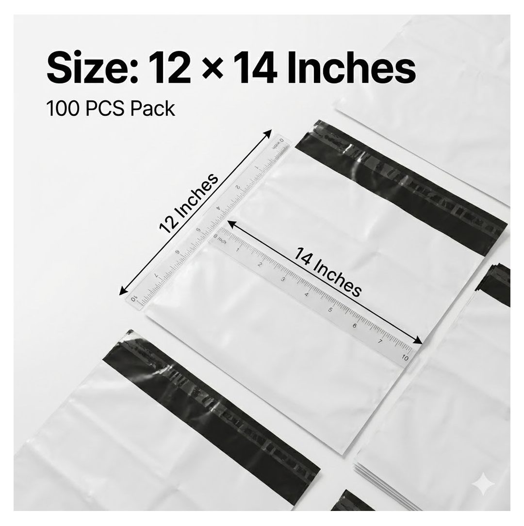 Single FERVENT tamper proof courier bag, 12x14 inches, unfolded to show its size.