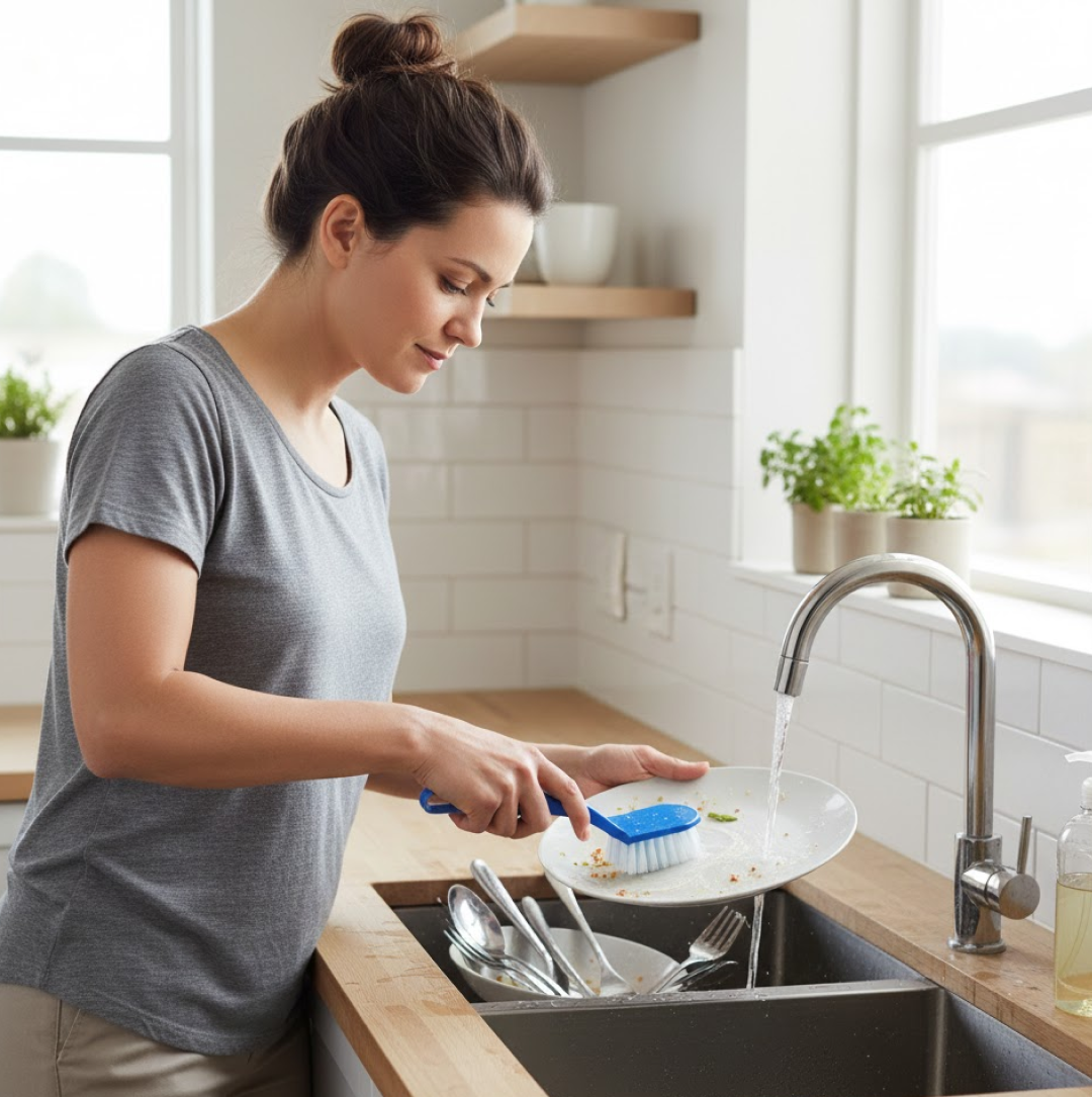 Ergonomic PP plastic handles of the cleaning brushes for comfortable grip.