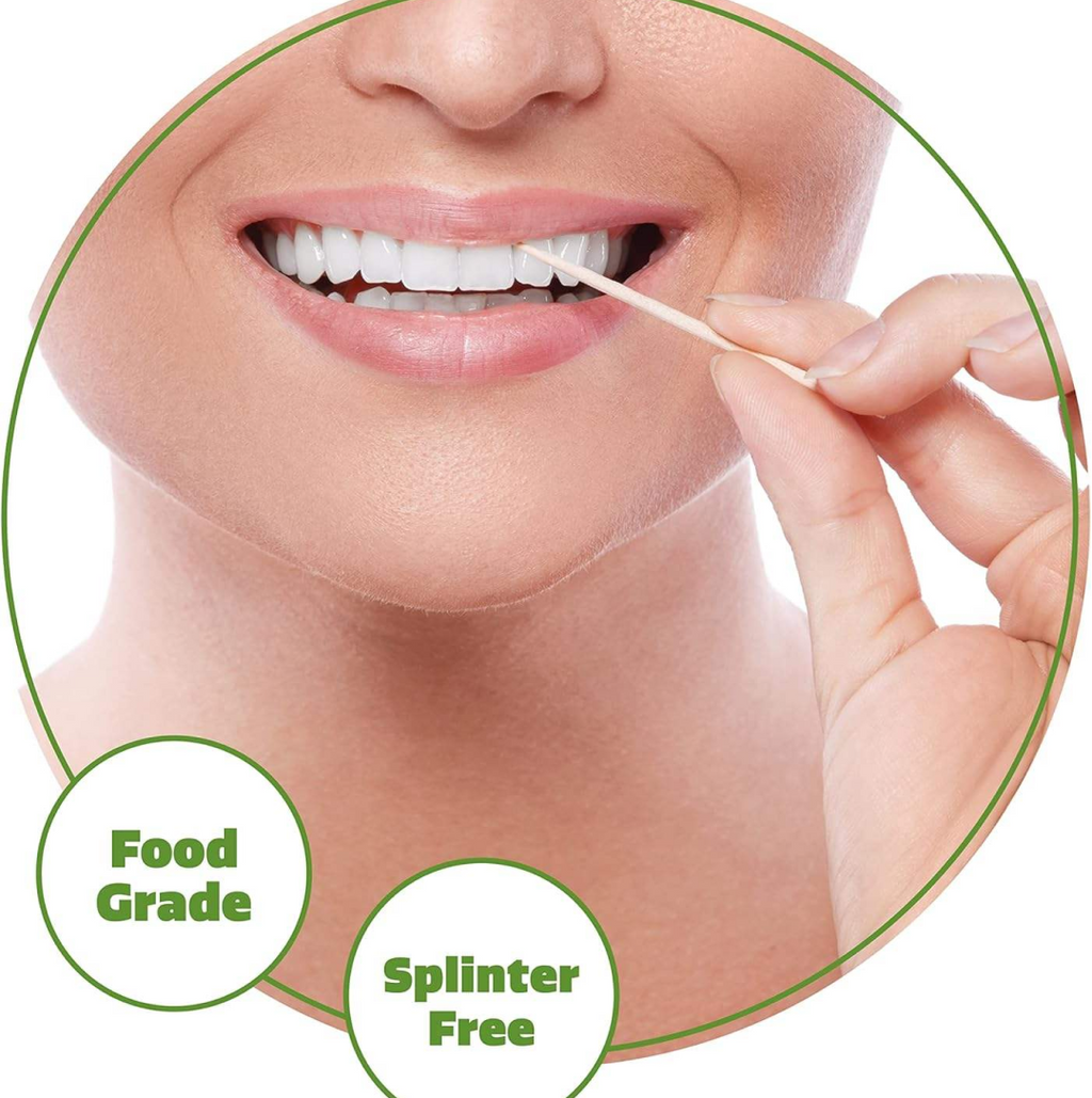 Infographic showcasing the eco-friendly birchwood material and compostability of the toothpicks.