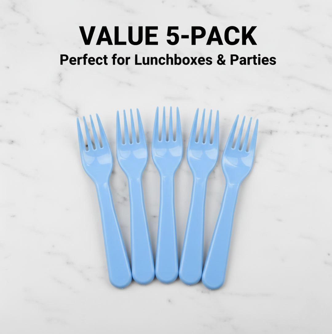 Close-up of a single sleek reusable plastic fork, highlighting its sturdy design.
