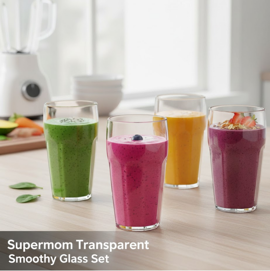 Top view of transparent unbreakable smoothie glass tumblers with smooth curved design