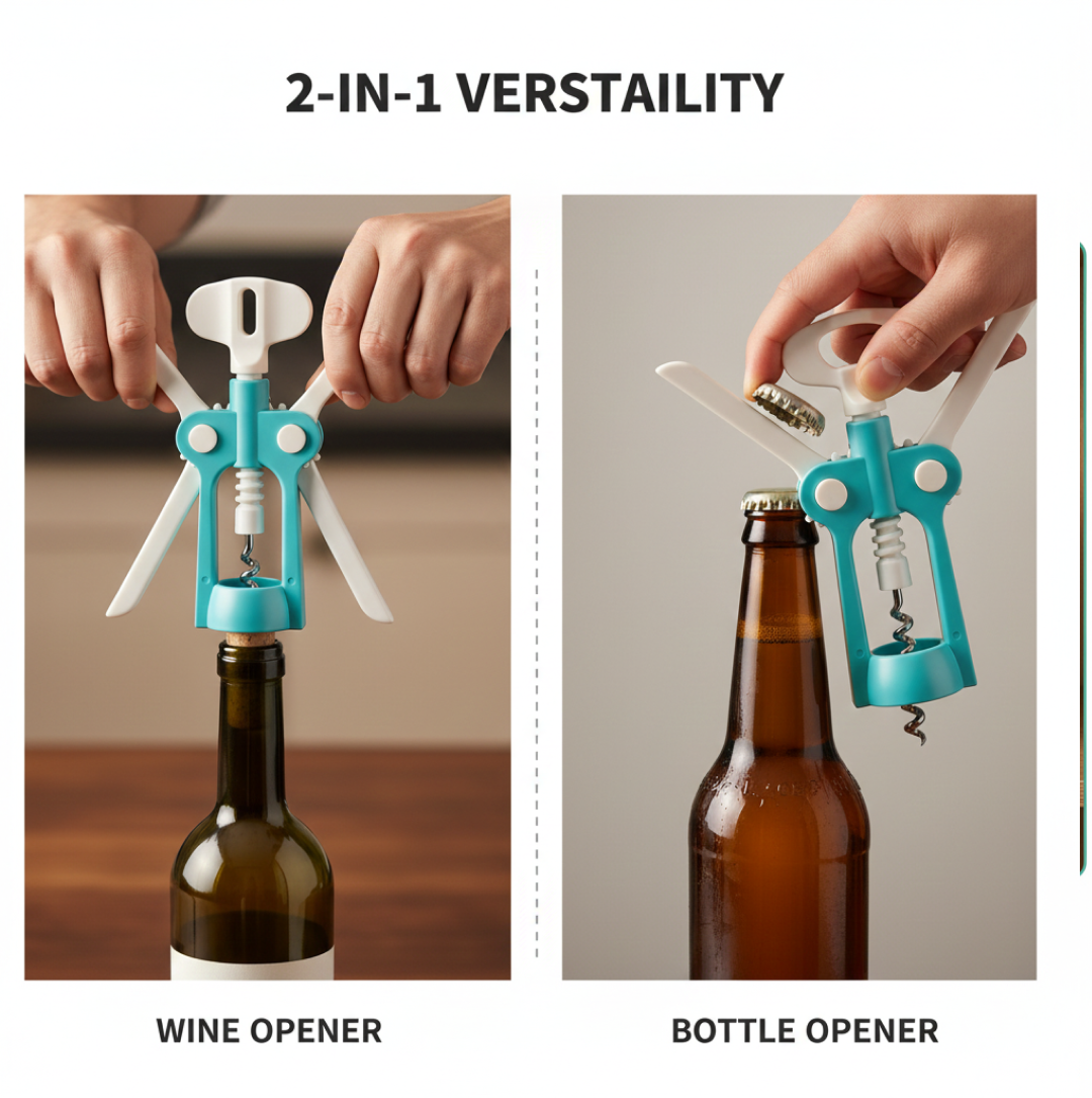 Step-by-step guide demonstrating how to use the winged Waiter Corkscrew.