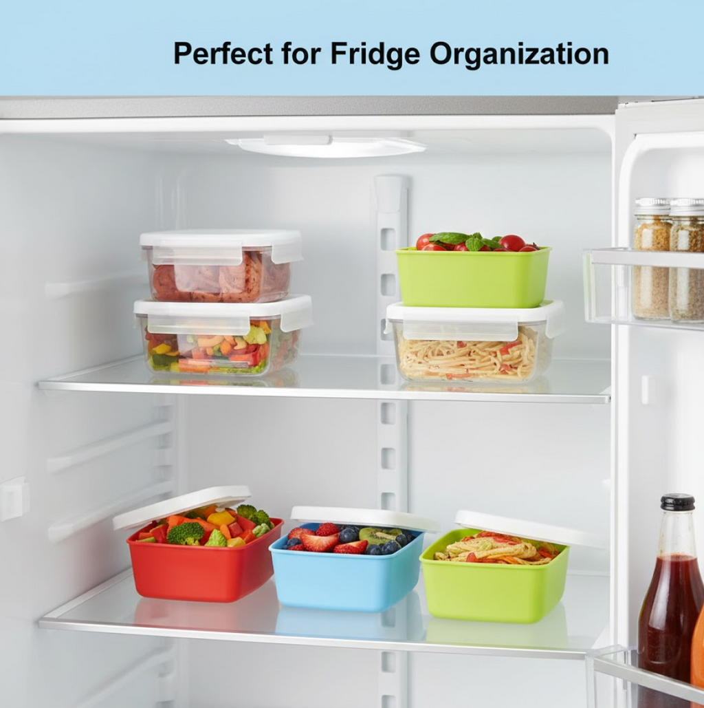 Side view of Tidy Table's rectangular airtight food containers.
