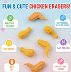 Close-up of a chicken leg eraser and a chicken wing eraser, highlighting their detailed and realistic design.