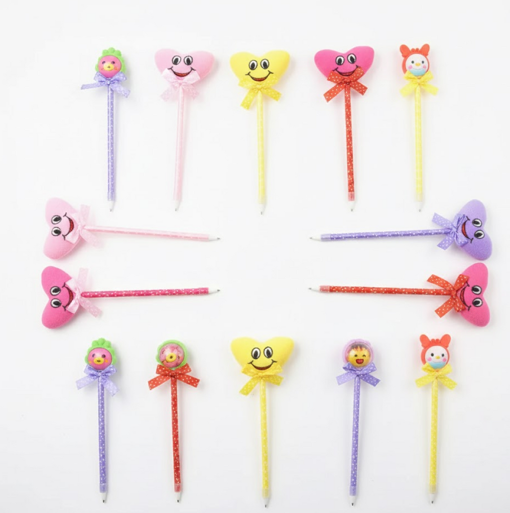 Yellow star-shaped ballpoint pen with a playful rattle for kids.