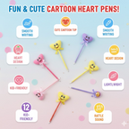 Close-up of a vibrant pink heart-shaped ballpoint pen with a rattle.
