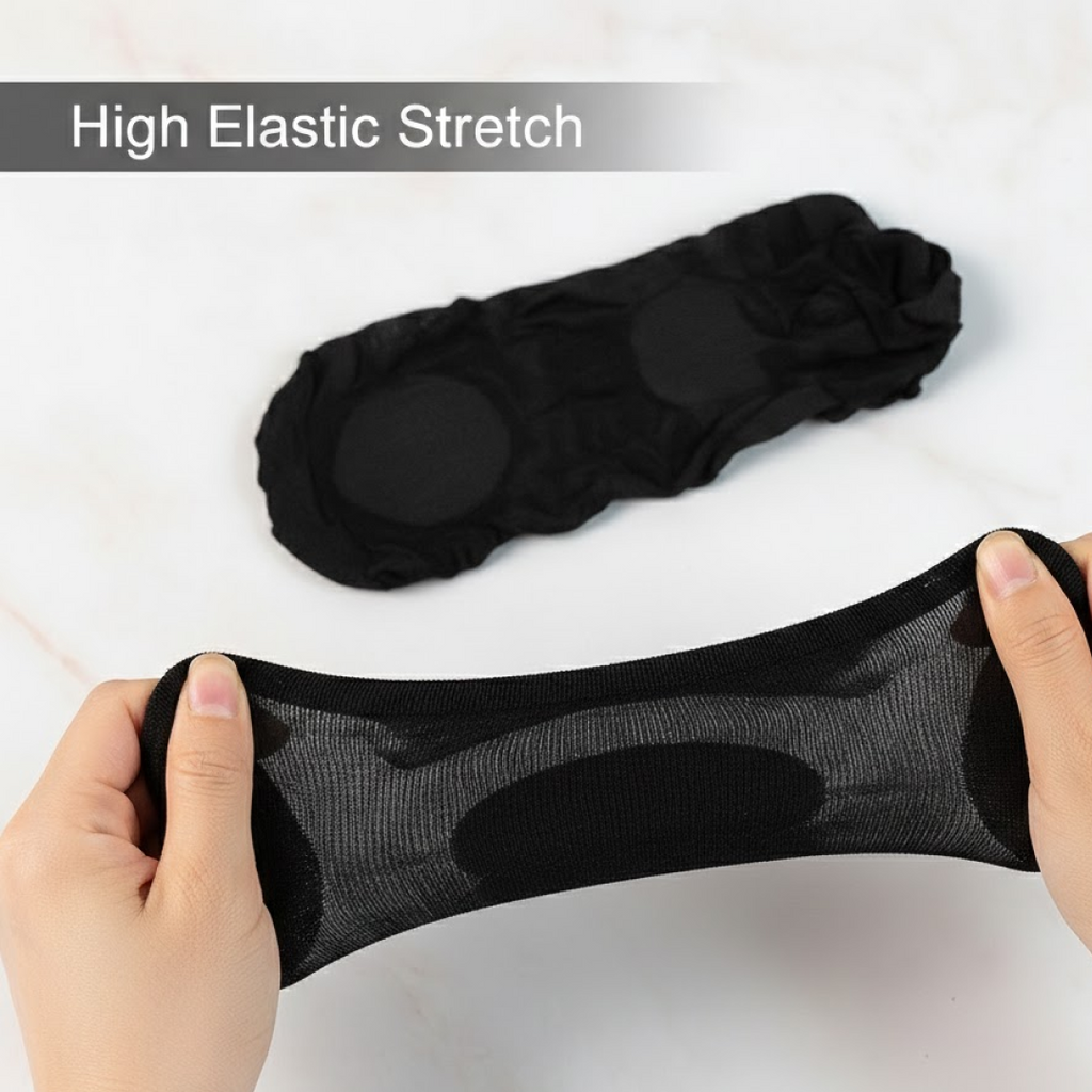 Close-up view of breathable knit fabric in no-show liner socks