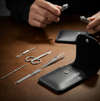 Detailed view of various pedicure tools within the 6-piece personal grooming set.