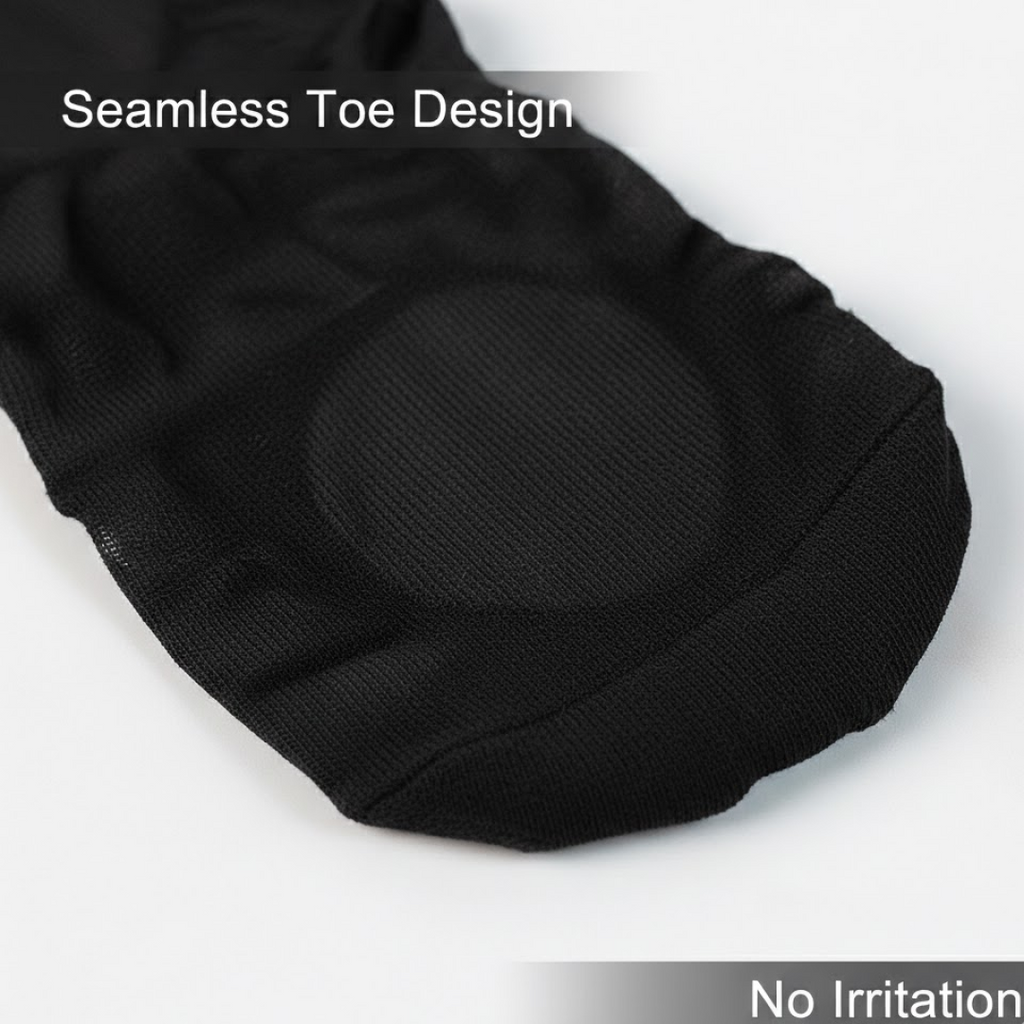 Close-up of cushioned zones on no-show liner socks for pressure relief