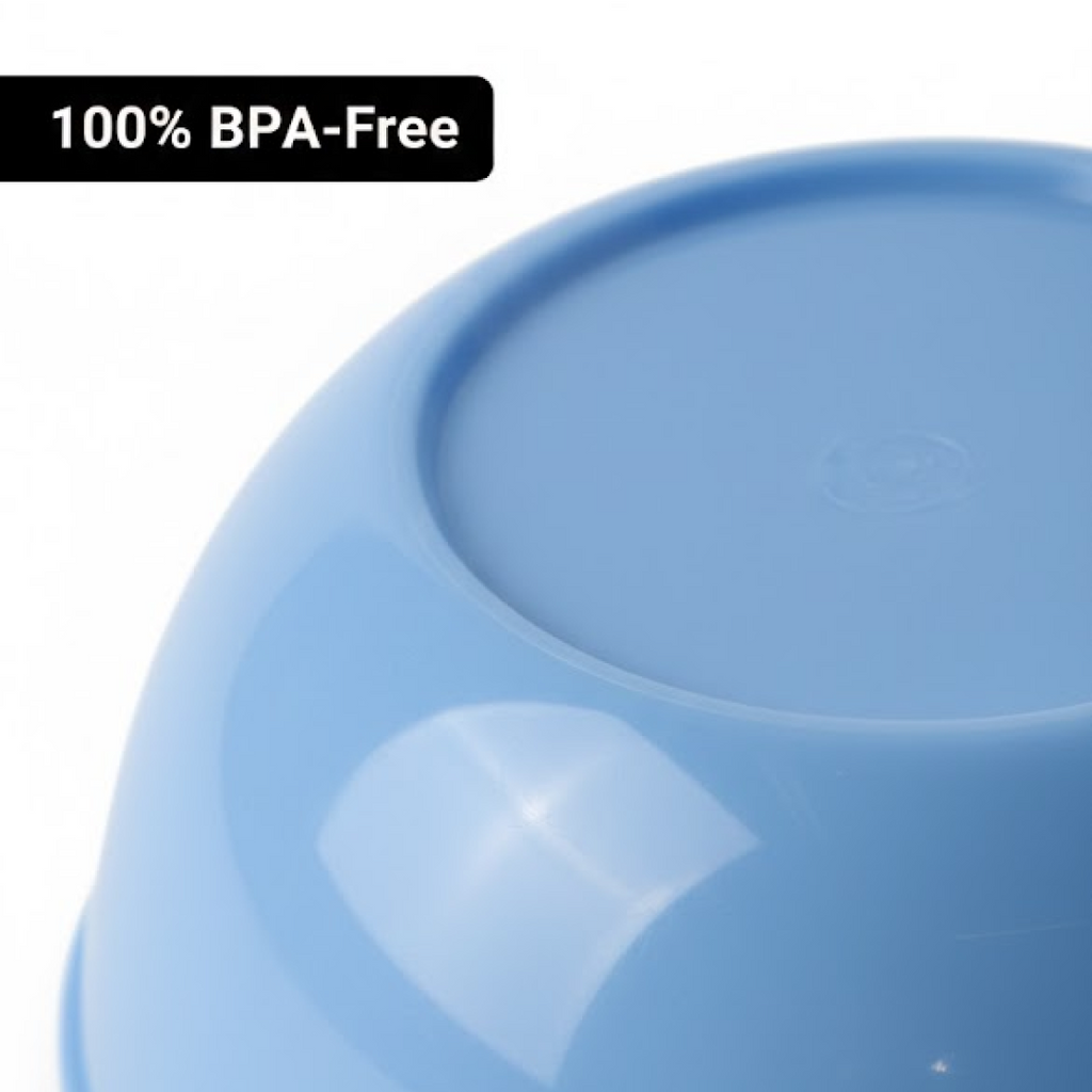 A hand holding a lightweight, unbreakable plastic bowl, perfect for kids or outdoor use.