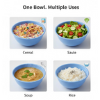 A family meal with different dishes served in durable, microwave safe plastic bowls.