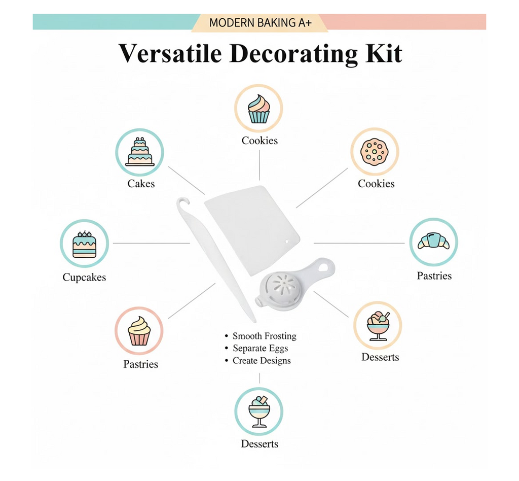 Assorted baking and cake decorating tools, including the versatile silicone brushes.
