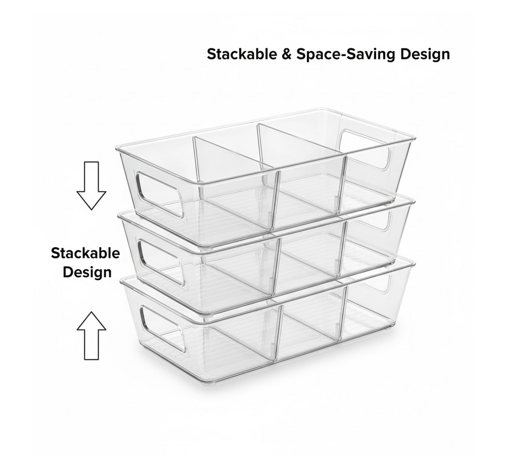 Top-down view of the Organivo clear fridge bin, showcasing its spacious design.
