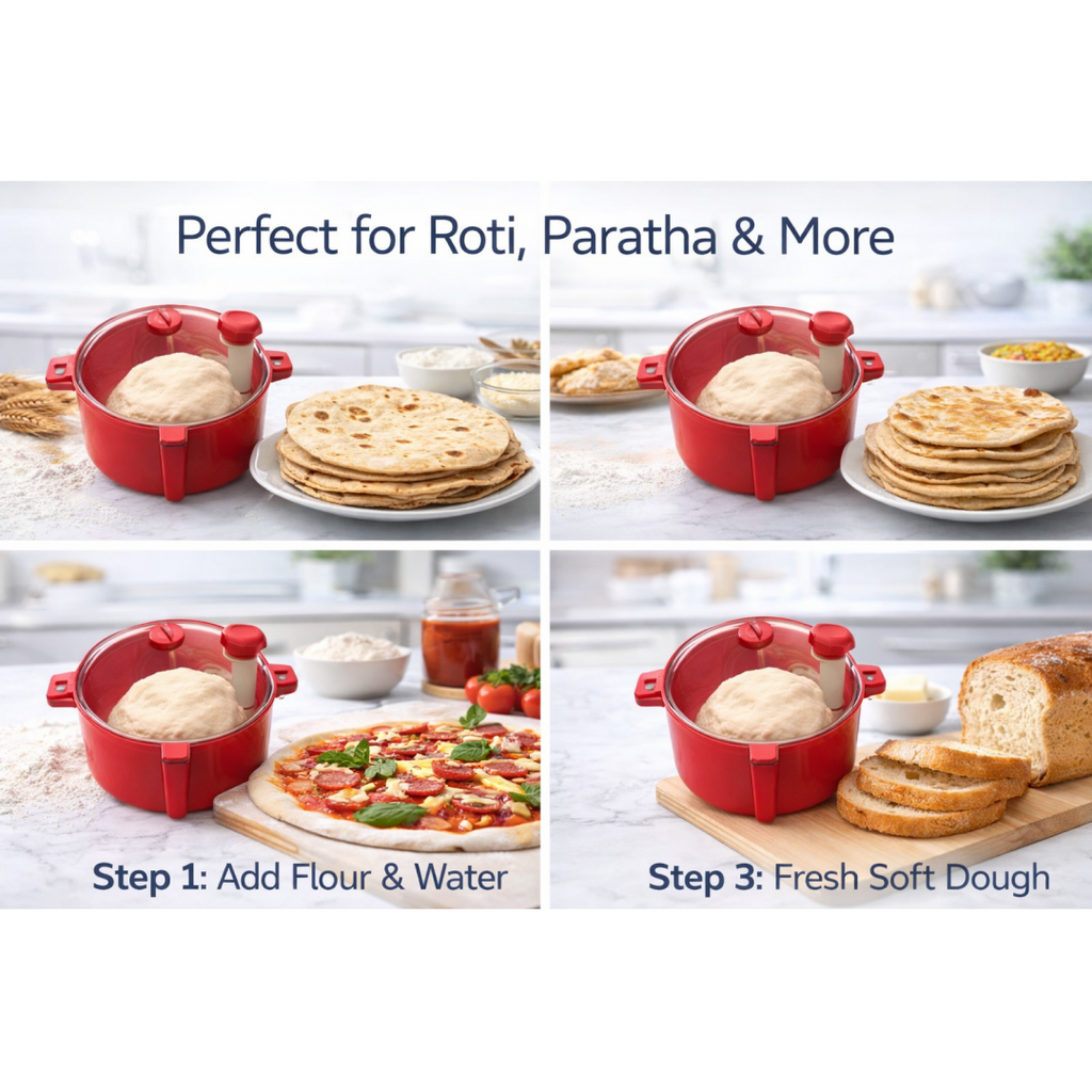 Food-grade plastic components of the Indo Glow Atta Maker Machine for safe dough preparation.