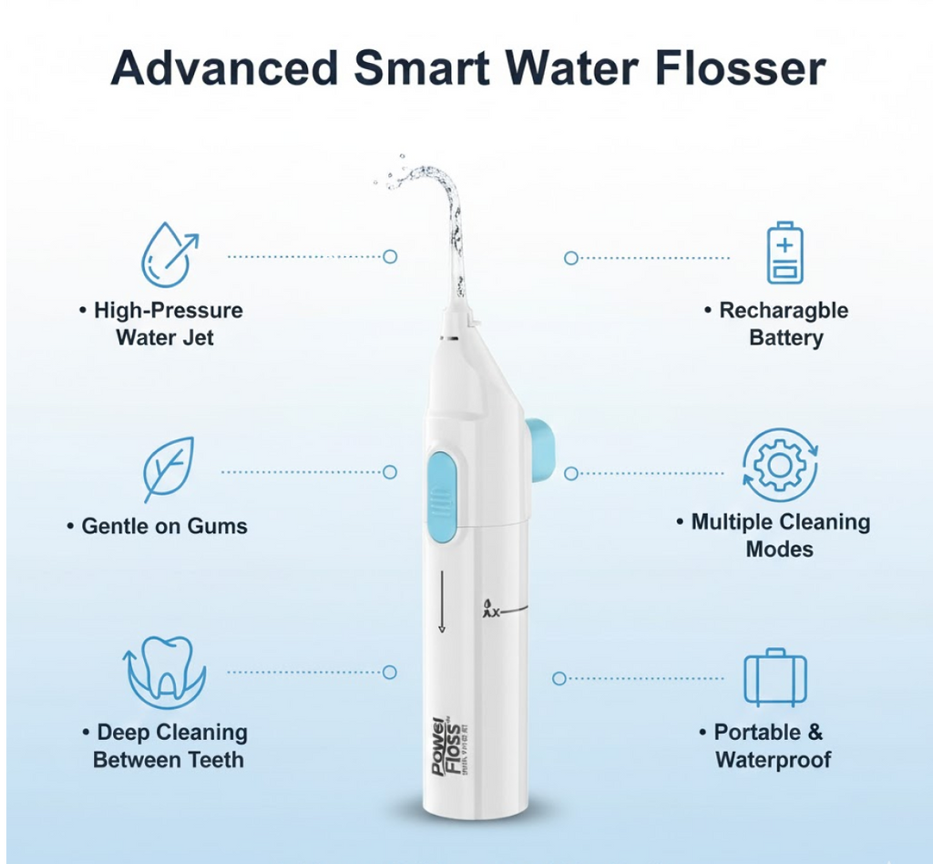 Diagram illustrating the internal components and functions of the Water Flosser.