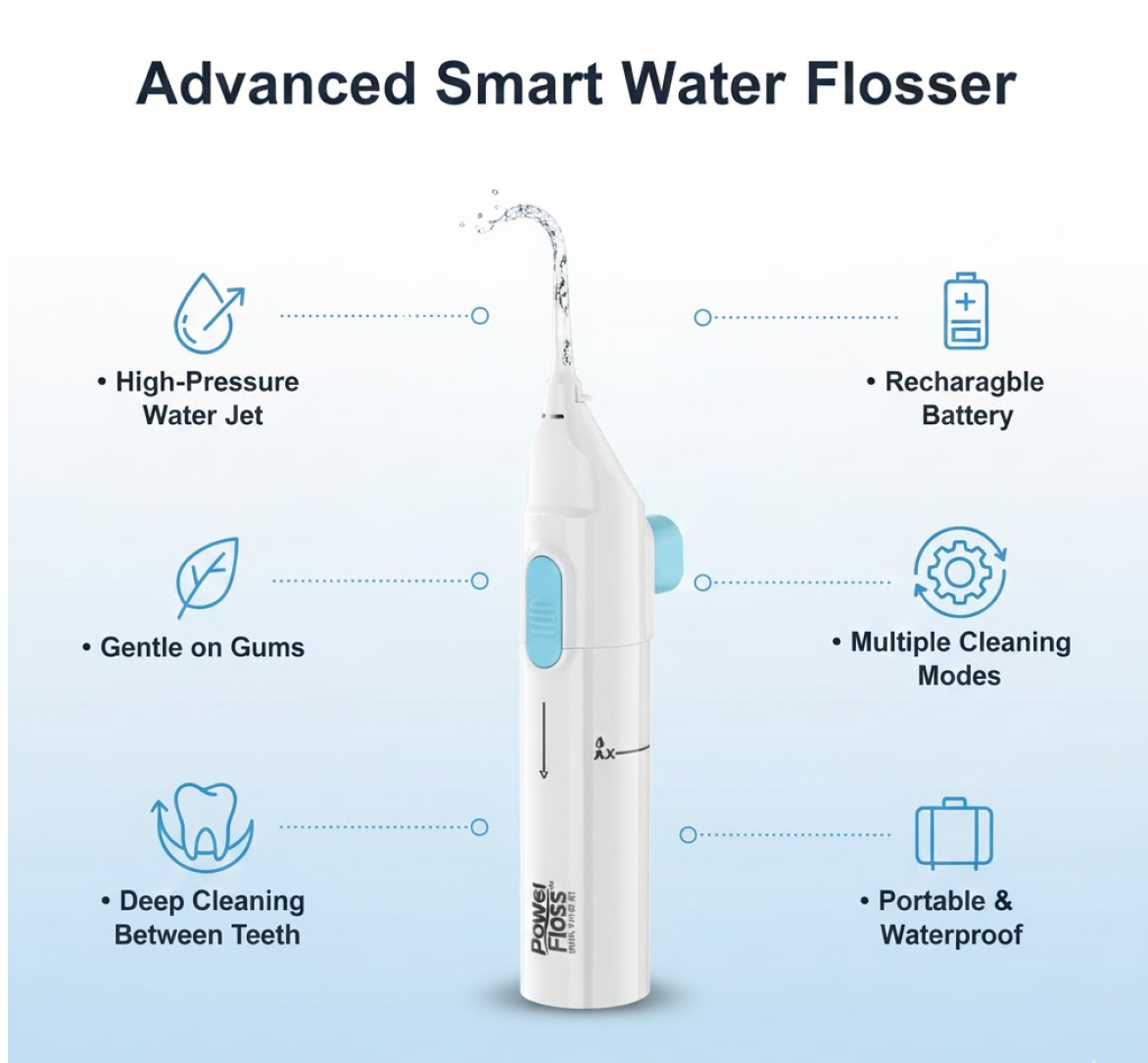 Diagram illustrating the internal components and functions of the Water Flosser.