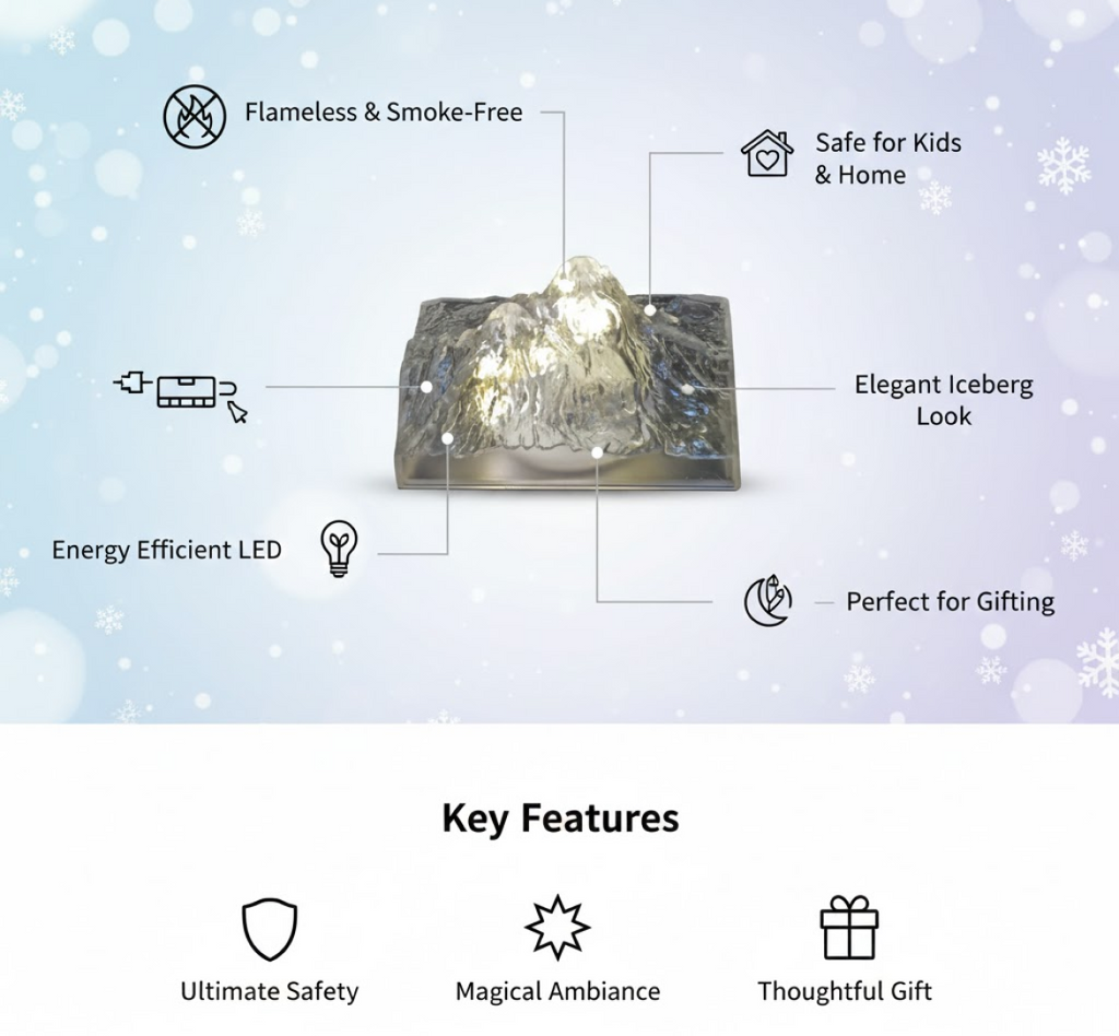 Close-up of the Iceberg Night Light's top, showing the tap area for easy operation.