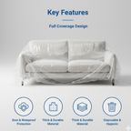 A single armchair protected by a transparent plastic furniture protector.