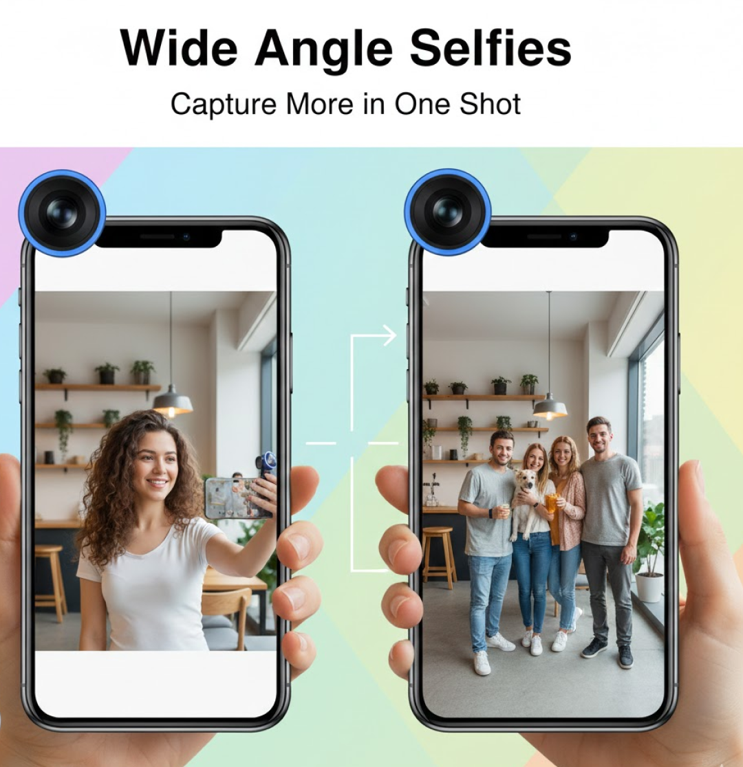 Wide-angle selfie camera lens technical diagram showing lens structure