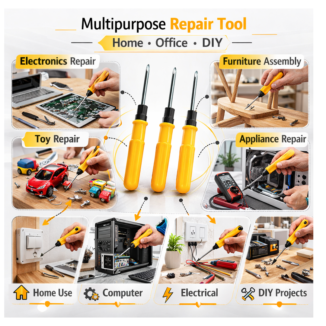 Ergonomic PP and TPR handle of the XcelGrip Multipurpose Screwdriver for comfortable grip.