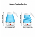 Diagram showing the compact size of the portable electric kettle.