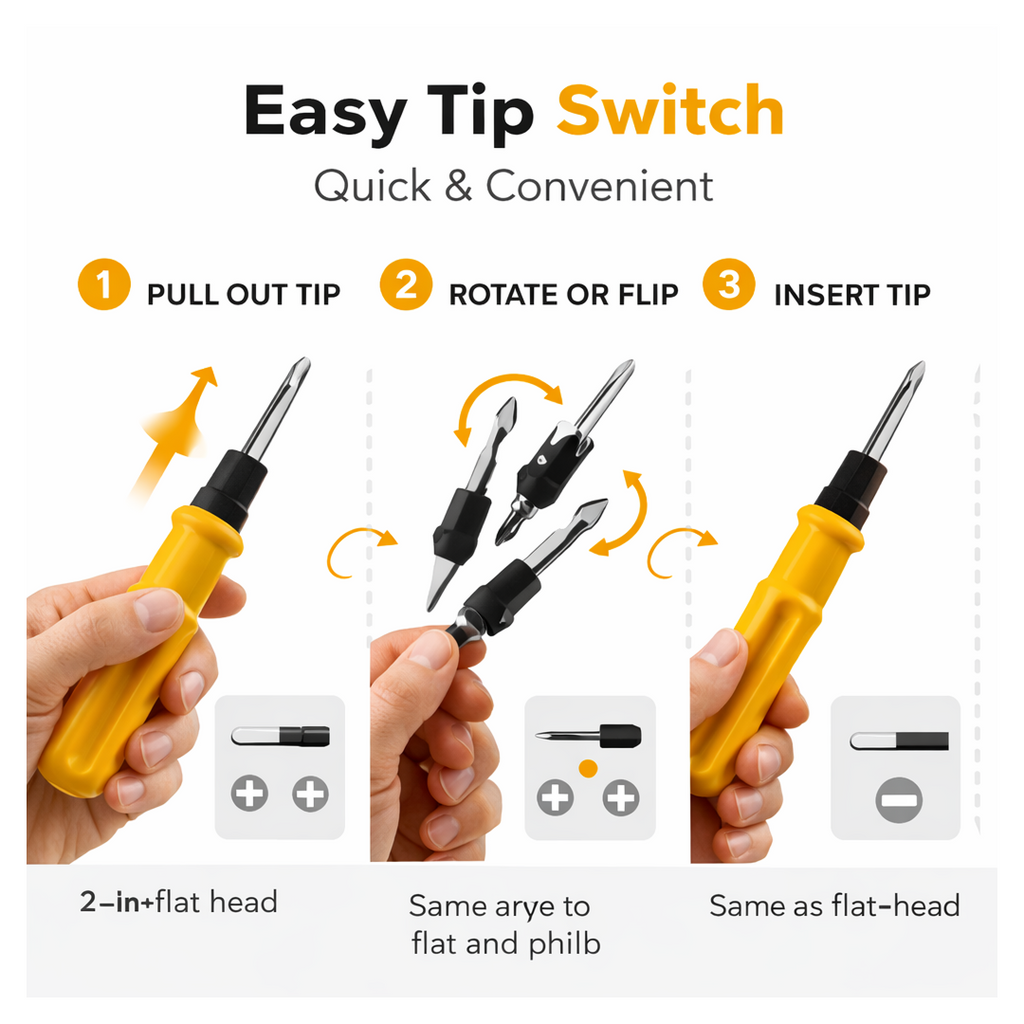 The compact XcelGrip 2-in-1 screwdriver stored neatly in its built-in handle case.
