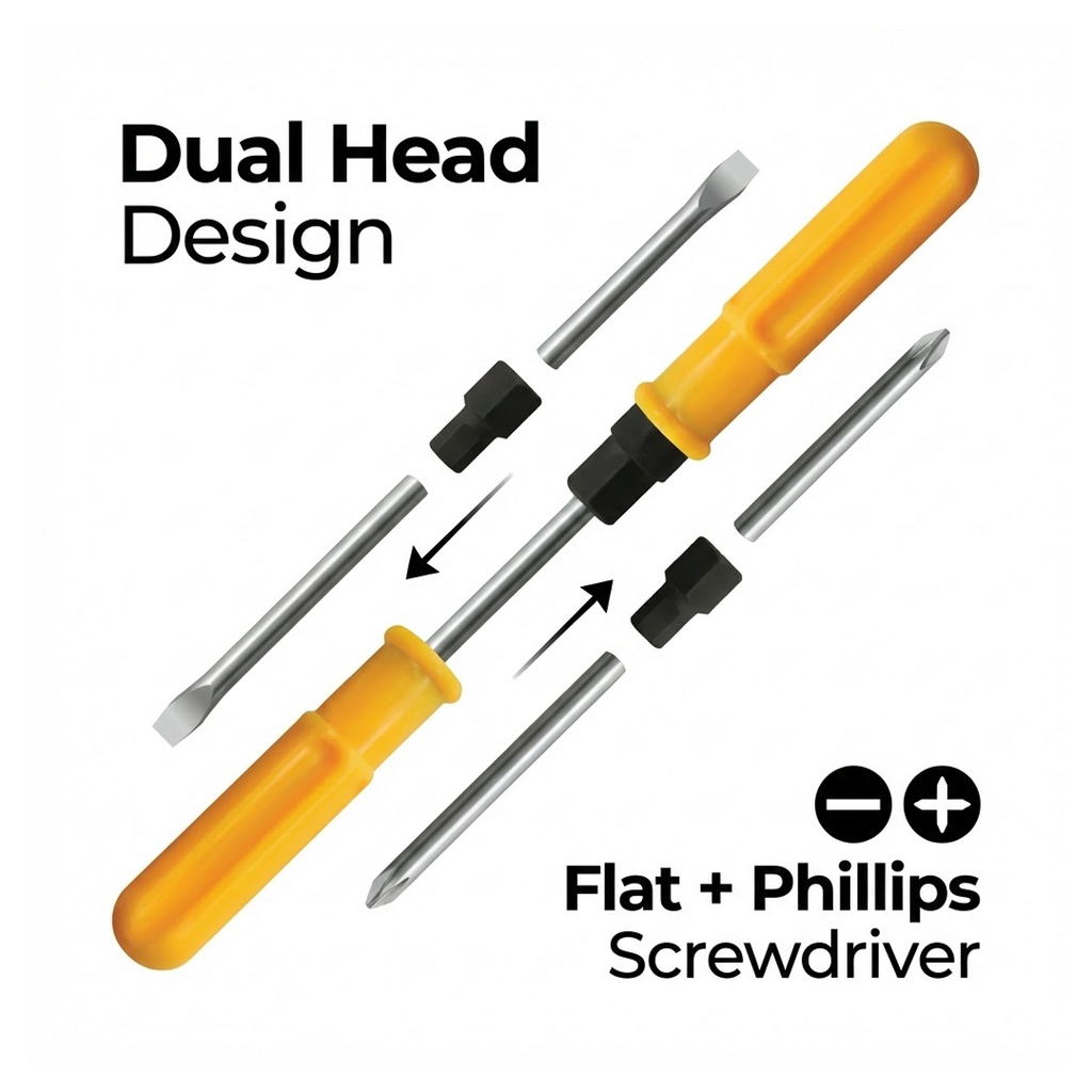 XcelGrip Multipurpose Screwdriver disassembled, showing its dual-function bits.