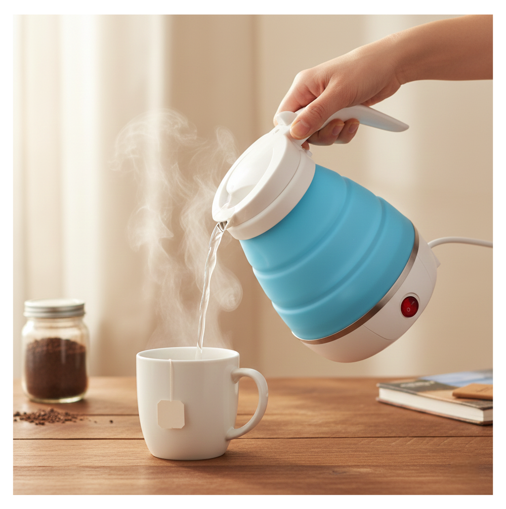Electric kettle boiling water quickly, highlighting its fast heating feature.