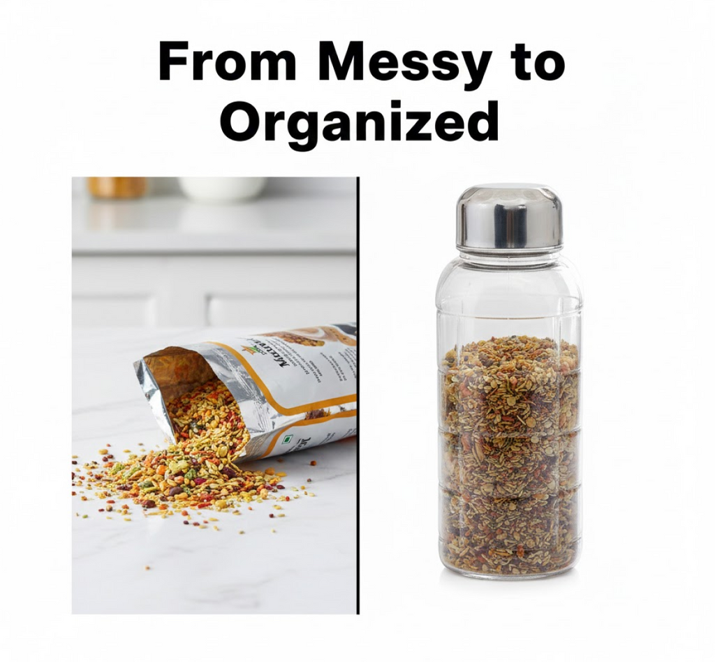 Detail of the stainless steel cap on the kitchen storage bottle