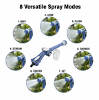 Close-up of the water spray gun's adjustable nozzle for different spray patterns.