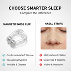 Model demonstrating proper placement of the anti-snore nasal clip for improved breathing.