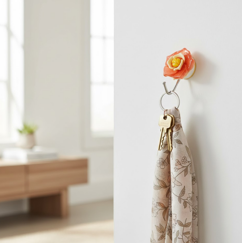 A close-up view of a self adhesive hook's strong adhesive backing.