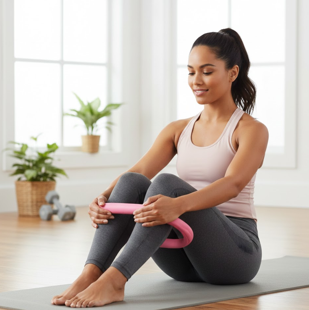 Front view of the FitFuzion Thigh Toner with comfortable foam padding.