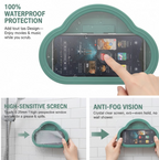 Front view of the waterproof mobile stand case with a smartphone inside.