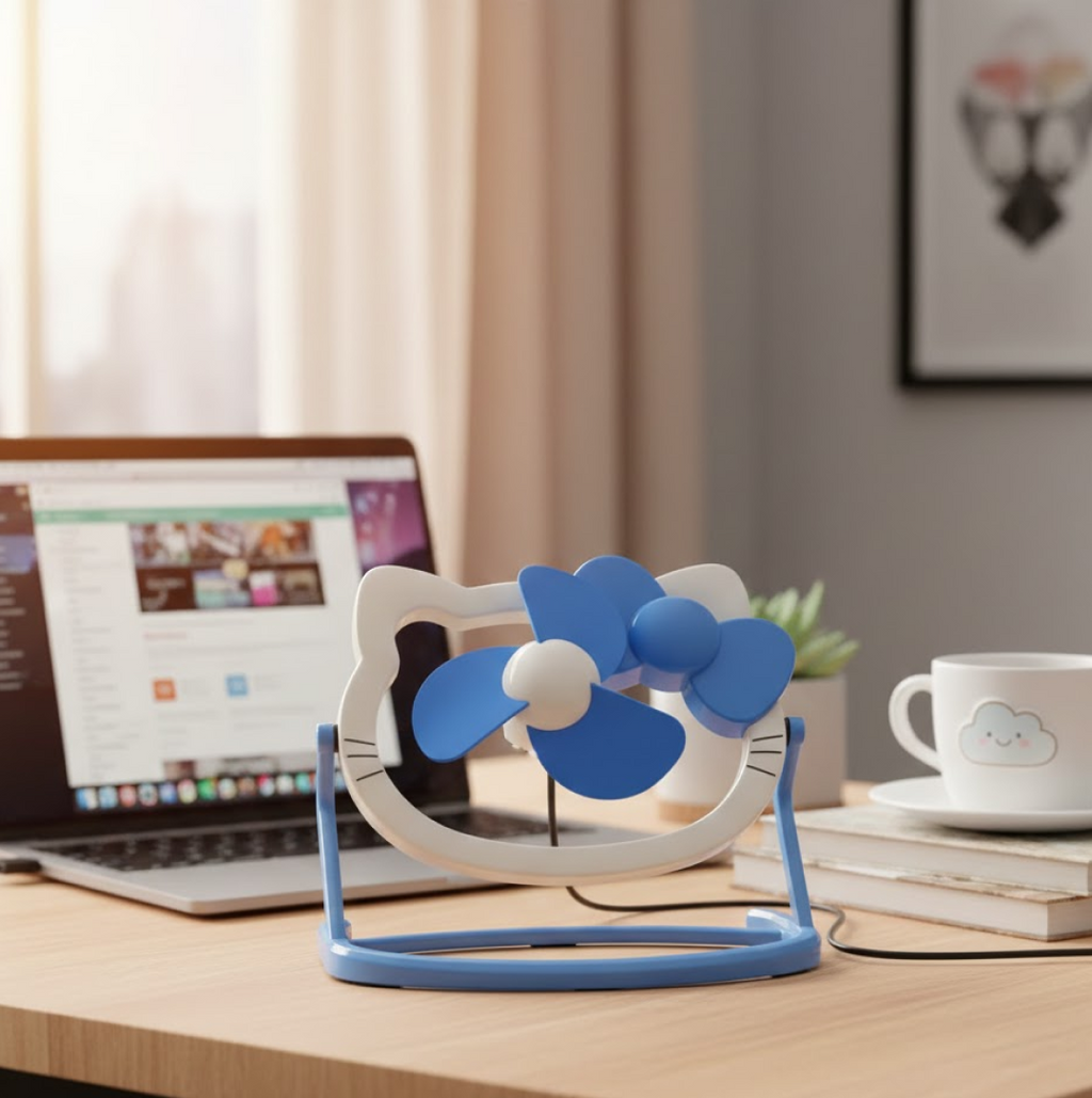 Side view of the USB Mini Fan, showcasing its compact design and fan blades.
