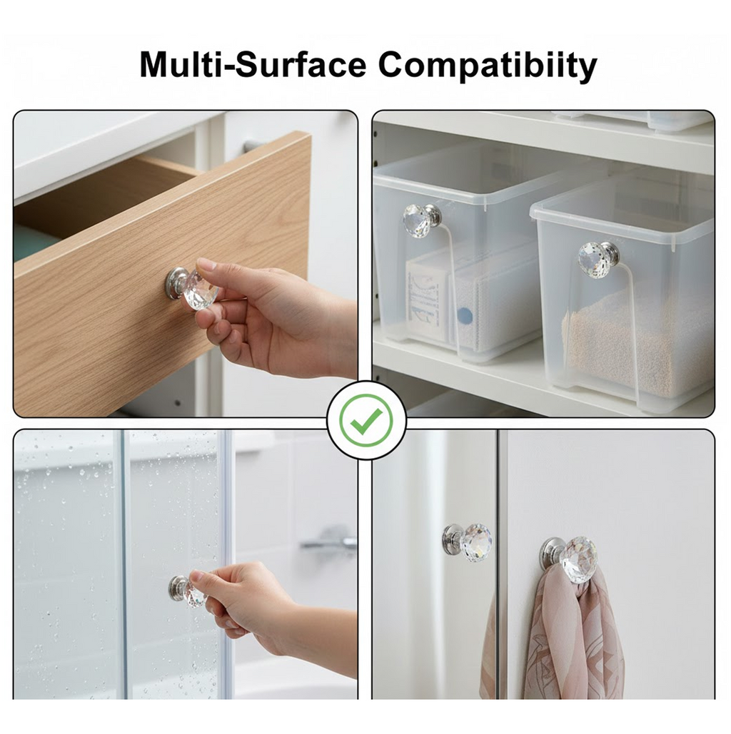 Rear view of the crystal cabinet knob showing its strong, easy-to-use adhesive backing.