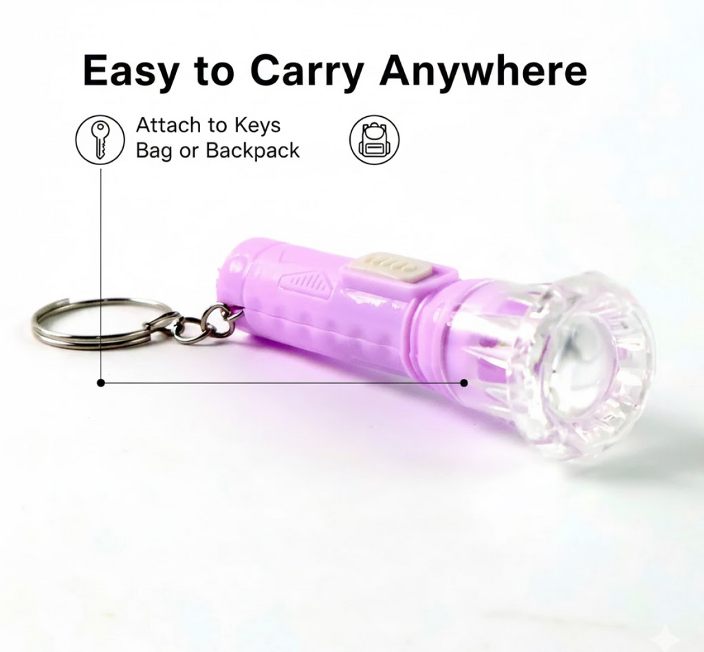 Mini LED Flashlight Keychain Torch technical illustration side view