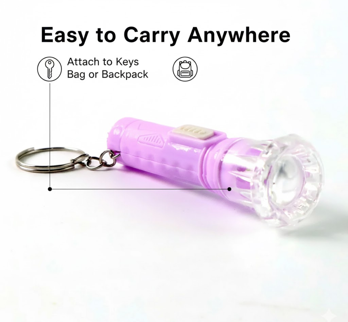 Mini LED Flashlight Keychain Torch technical illustration side view