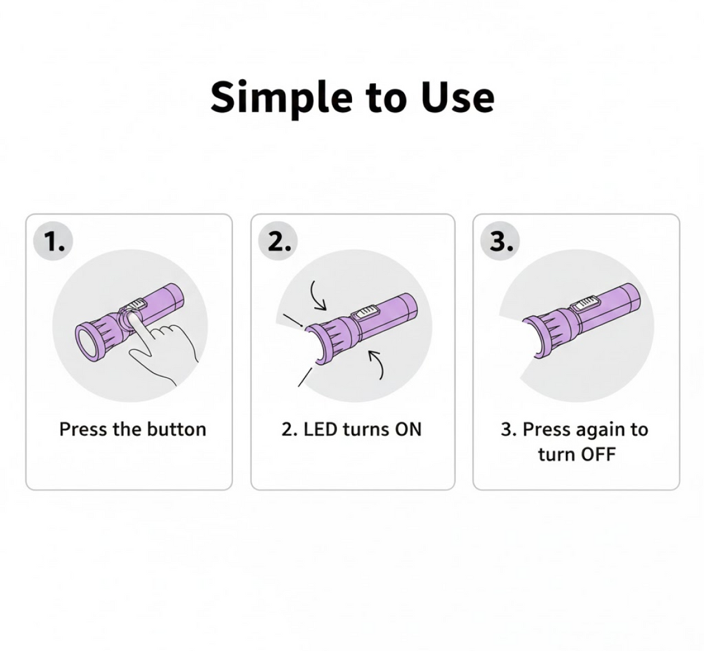 Front and back illustration of Mini LED Flashlight Keychain Torch