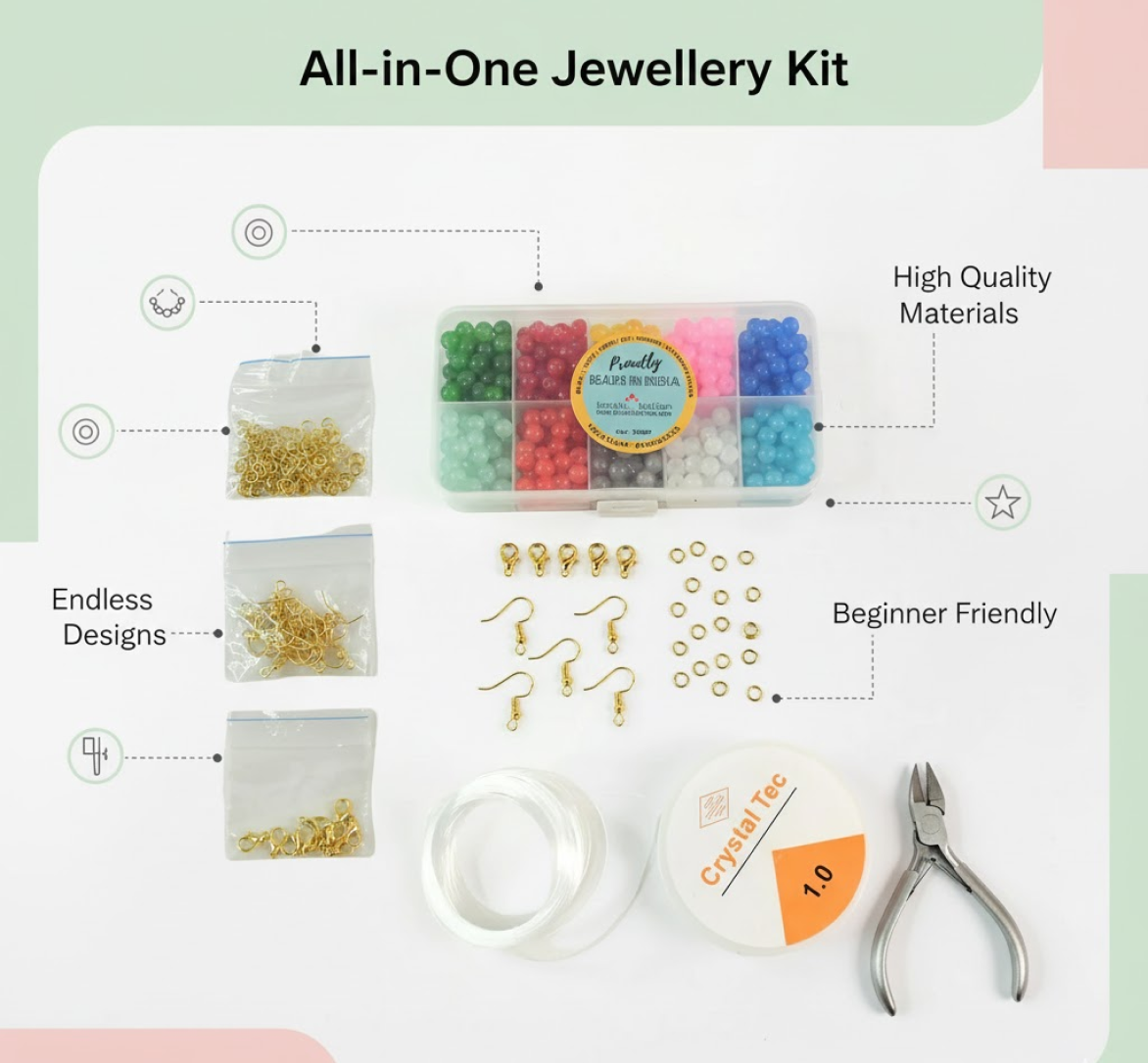 Close-up of colorful beads and metal clasps in DIY Jewellery Making Kit