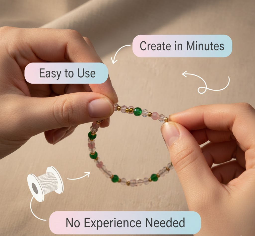 Different colored beads neatly arranged in compartments included in DIY Jewellery Making Kit
