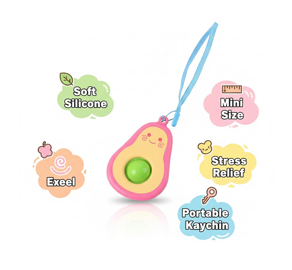 Front view of avocado push pop keychain stress relief fidget toy