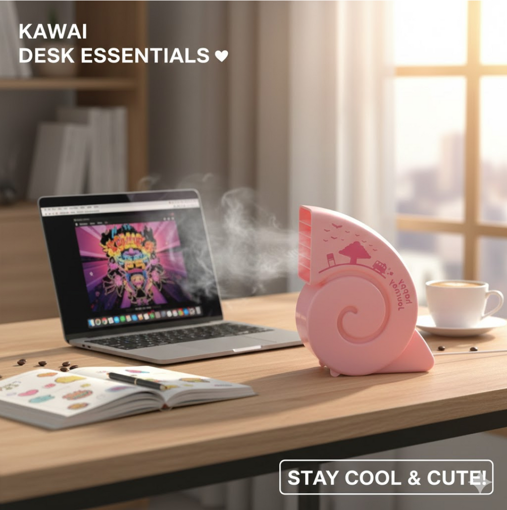 USB Mini Fan providing cool air on a modern office desk setup.