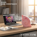 USB Mini Fan providing cool air on a modern office desk setup.