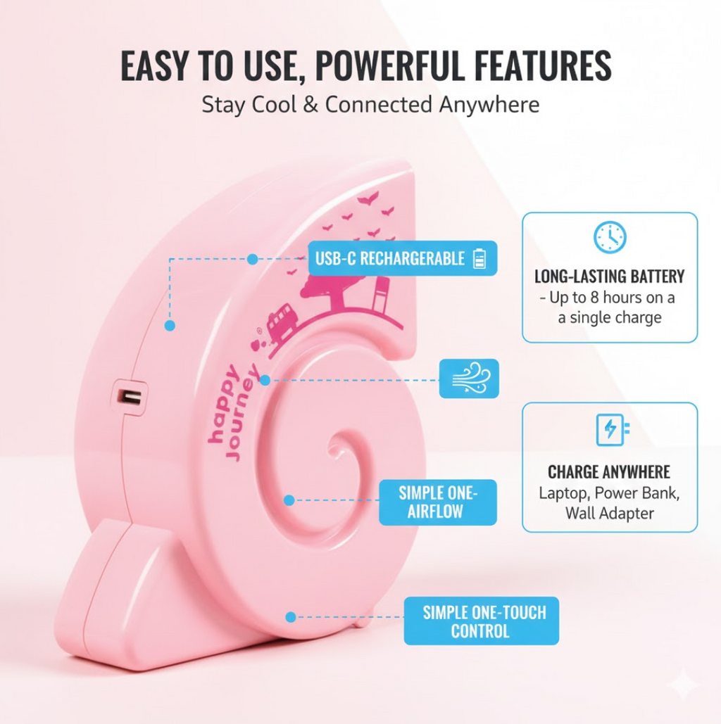 Front view of the quiet personal USB Mini Fan with its sleek design.